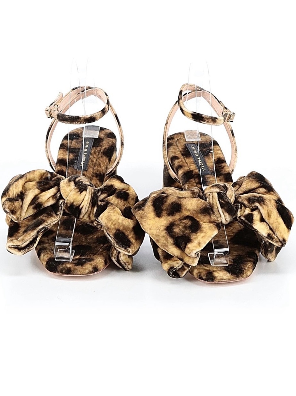 Loeffler Randall Carmen mid heel bow sandal leopard Italian velvet size 7
